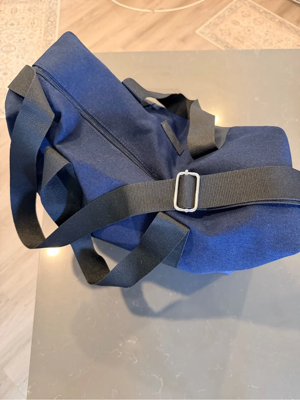 Giorgio Armani Navy Canvas Messenger Bag with Olive Web Straps